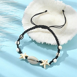 Bracciale con perline intrecciate con conchiglia naturale e turchese sintetico e magnesite&nbsp;BJEW-TA00416-02