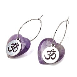 Boucles d'oreilles créoles en améthyste naturelle et acier inoxydable 304 pour femmes&nbsp;EJEW-G475-04P-09