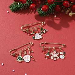 3 piezas 3 estilo árbol de navidad y santa claus y copo de nieve y palabra noel broches de pin de seguridad esmaltados&nbsp;JEWB-TA00013