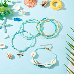 2 sachet de bracelets de cheville d'été en perles de verre de plage&nbsp;AJEW-TA0003-69G
