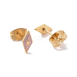 Pendientes de rombo esmaltado con estrella y pasadores de acero inoxidable quirúrgico 316L.&nbsp;EJEW-P204-02G-01