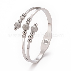 Bracelet ouvert en acier inoxydable 201 anti-ternissement avec perles à billes&nbsp;BJEW-G648-05P