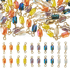 50 Stück 5 Farben galvanisiertes Glas facettierte Rechteck-Verbinder-Charms&nbsp;KK-TA0003-31