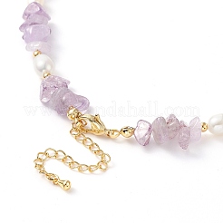 Scaglie di ametista naturale e collana di perle di perle&nbsp;NJEW-JN04008-03