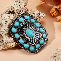 1 boucle rectangulaire en alliage et turquoise synthétique&nbsp;FIND-CL0002-38B