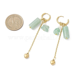 Orecchini a cerchio con nappa a forma di cuore in avventurina verde in acciaio inossidabile 304&nbsp;EJEW-JE06731-02