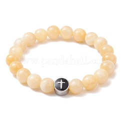 Bracelets extensibles en jade jaune naturel&nbsp;BJEW-JB12179-01