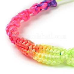 Fabrication de bracelets réglables tressés en polyester couleur arc-en-ciel pour femmes&nbsp;BJEW-F454-05