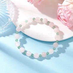 2 pulsera elástica de cuentas redondas de aventurina verde natural y cuarzo rosa para mujer&nbsp;BJEW-JB11926