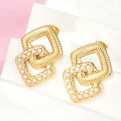 Pendientes de perla de plástico ABS de acero inoxidable 304 para mujer&nbsp;EJEW-U046-10G