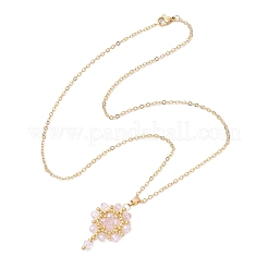 Collares colgantes con cuentas de vidrio de colores AB y cuentas de semillas hechas a mano con flores&nbsp;NJEW-MZ00084-05