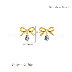 Pendientes colgantes con forma de lágrima de circonita cúbica transparente y lazo de acero inoxidable de diseño sencillo para mujer&nbsp;ET2385-2