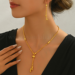 Elegante Messing-Sets mit runden Perlen und Quastenohrringen und Halsketten für Damen&nbsp;HT2567