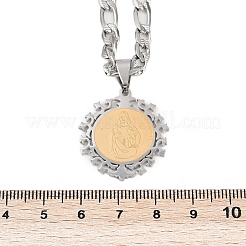 Collane con ciondolo piatto e rotondo con motivo vergine in acciaio inossidabile 201 per uomo e donna&nbsp;NJEW-K283-20G