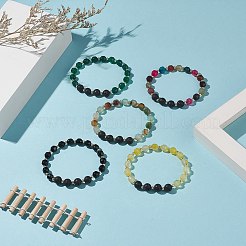 Juegos de pulseras elásticas con cuentas de ágata teñida y roca de lava natural&nbsp;BJEW-JB09181