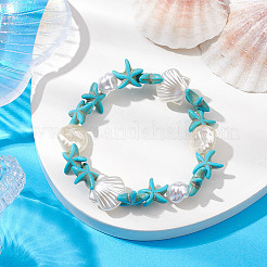 Stretch-Armbänder aus synthetischem Türkis und ABS-Kunststoff mit Perlenimitat&nbsp;BJEW-JB10567