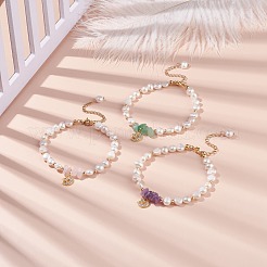 Armband aus Edelsteinsplittern und Perlen&nbsp;BJEW-JB08236
