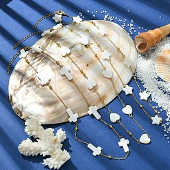 Ensemble de colliers à maillons perlés en coquillage naturel&nbsp;NJEW-TA00120