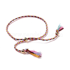 Geflochtenes Schieberarmband aus Polyester mit Messingperlen&nbsp;BJEW-A099-01