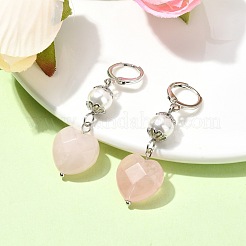 Orecchini pendenti a monachella con cuore di quarzo rosa naturale e perle di conchiglia&nbsp;EJEW-TA00331