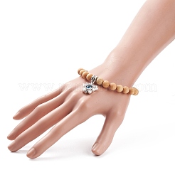 Bracelet extensible rond en perles de bois naturel&nbsp;BJEW-JB08259