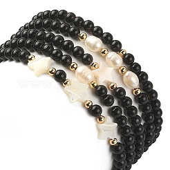 Set di braccialetti elasticizzati con perline a forma di stella di perle e perle sintetiche nere da 5 pz. 5 stili&nbsp;BJEW-JB09495-02