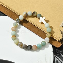 8 mm runde Stretch-Armbänder aus natürlichen Amazonit-Blumenperlen&nbsp;BJEW-JB10575