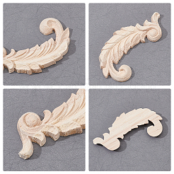 4 pezzo di decorazione intagliata in legno con piuma di gomma&nbsp;WOOD-FH0001-83