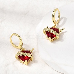 Orecchini a cerchio in ottone e vetro a forma di cuore&nbsp;EJEW-P333-09A-G