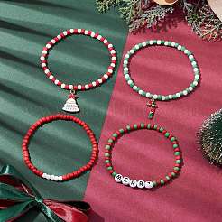 4 Stück 4 Stile Weihnachten 4mm rund Glass Seed Perlen Stretch Armband Sets&nbsp;BJEW-TA00500