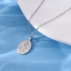 925 Halskette aus Sterlingsilber mit ovalem Anhänger und eingraviertem Rosenblütenanhänger für Damen&nbsp;NJEW-D316-03P