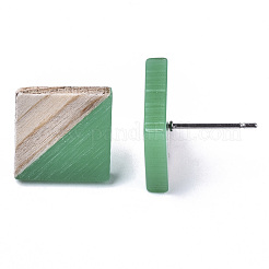 Orecchini a bottone in resina opaca e legno&nbsp;EJEW-N017-005A-B02