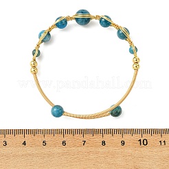 Bracelets manchettes en laiton ornés de pierres précieuses naturelles mélangées et enroulés de fil métallique à chevrons&nbsp;BJEW-JB14039