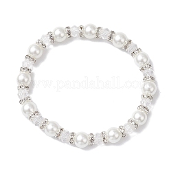 Braccialetti elastici con perle di vetro rotonde perlate per donna&nbsp;BJEW-JB12740-01