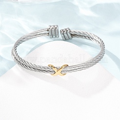 Bracelets joncs ouverts torsadés infini en acier inoxydable 304 bicolore pour femmes&nbsp;SA-CBA2192-04GP