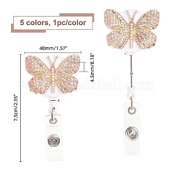 5 Stück 5 Farben Schmetterling Strass Badge Reel&nbsp;AJEW-CA0001-27