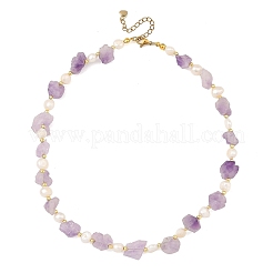 Colliers de perles naturelles en améthyste brute et en perles de pomme de terre pour femmes&nbsp;NJEW-JN06480