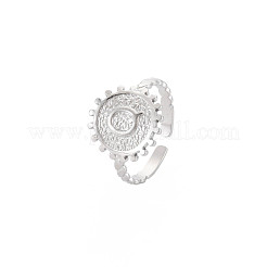 Bague ouverte ronde plate en acier inoxydable 304 anti-ternissement avec initiale pour homme et femme&nbsp;RJEW-S405-246P-Q