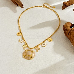 Collane con ciondolo a croce e stella piatta e rotonda in acciaio inossidabile 304 smaltato per donna&nbsp;NJEW-F380-02G