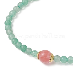 Braccialetti elastici con perline rotonde in vetro di quarzo ciliegia e avventurina verde naturale per donna&nbsp;BJEW-JB11927-02