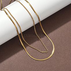 304 Edelstahl flache Schlangenkette gedrehte Kette Doppelschicht Halsketten&nbsp;NJEW-S453-01G-A