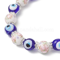 Bracelets extensibles en porcelaine imprimée de fleurs faites à la main et perles de mauvais œil en lampwork faites à la main pour femmes&nbsp;BJEW-JB12105-03