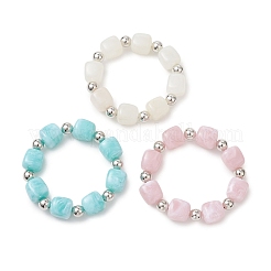 3 bracciale elastico bicolore in acrilico e plastica CCB con perline cubiche per donna&nbsp;BJEW-JB13302-02