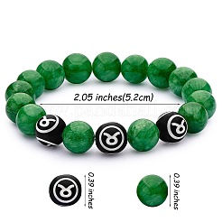 Bracelet extensible de perles rondes en jade jaune naturel vert&nbsp;BJEW-SW00077-10