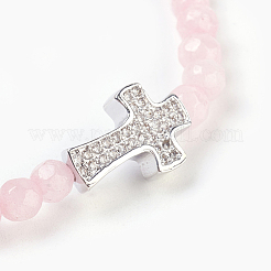 Rosa naturale perle di quarzo si estendono braccialetti&nbsp;BJEW-JB03925-02