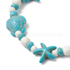 Stretch-Armbänder mit Seesternen und Schildkröten aus synthetischen türkisfarbenen Perlen für Damen&nbsp;BJEW-JB11921-01