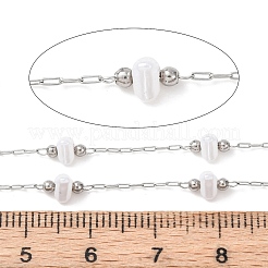 Chaînes à maillons en acier inoxydable 304 avec perles rondes et perles en forme de cœur en plastique ABS&nbsp;CHS-G048-08P