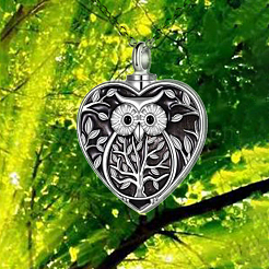 Cuore in lega con gufo urna collana pendente ceneri con smalto&nbsp;BOTT-PW0002-014P