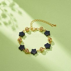 Braccialetti a maglie in pietra d'oro blu sintetica a stella&nbsp;BJEW-JB08751