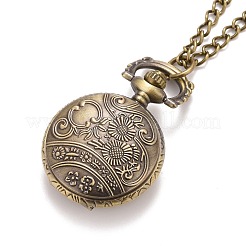 Lega piatta e rotonda con cuore pendente orologio da tasca collana di quarzo&nbsp;WACH-N011-27